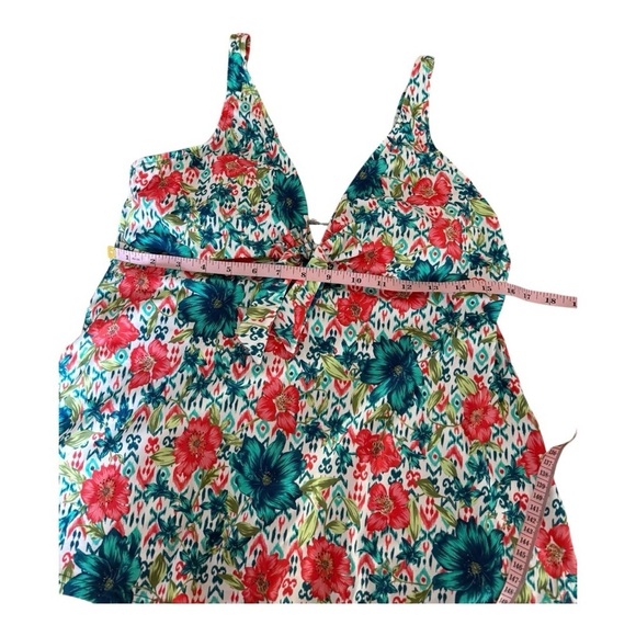 Swim Solutions Tropical Orange Blue Green Printed Bow Tummy-Control Tankini Top - Picture 3 of 8